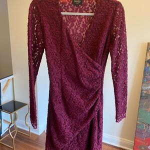 Burgundy Lace Wrap Dress